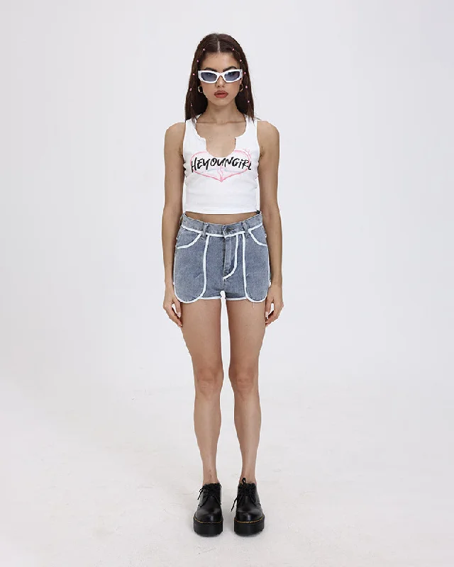 Keep In Line Denim High Waisted Shorts