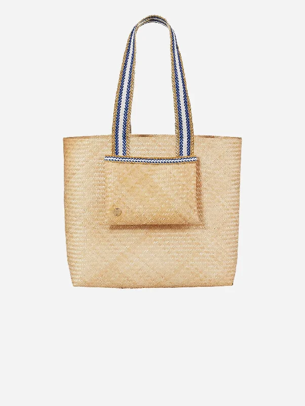 Lembata Bamboo Small Shopper Bag | Neutral & Blue Stripe