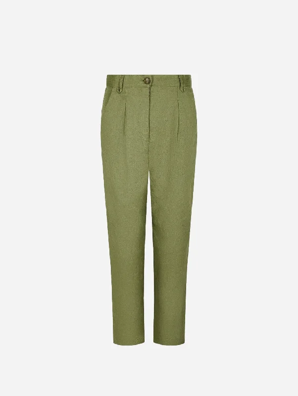 Lila Tencel Linen Blend Trousers | Khaki