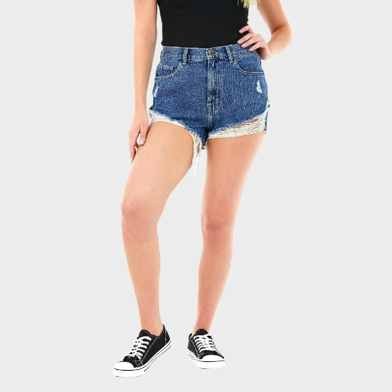 Mid Blue Distressed Denim Shorts