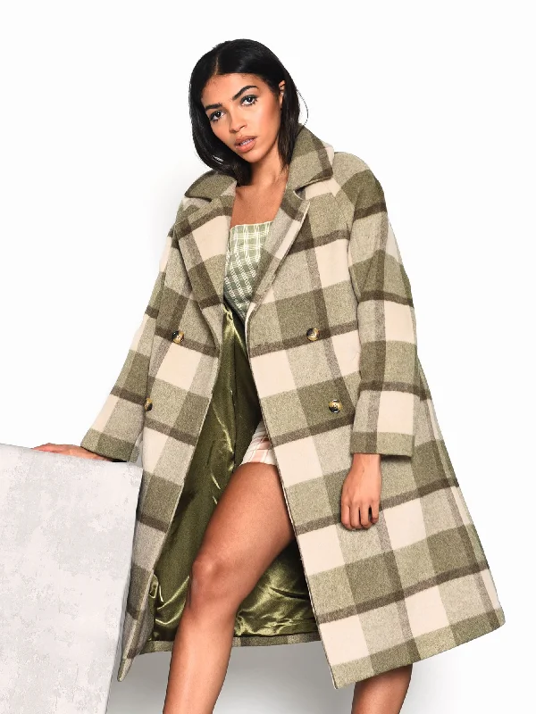 Glamorous Olive Beige Check Longline Coat