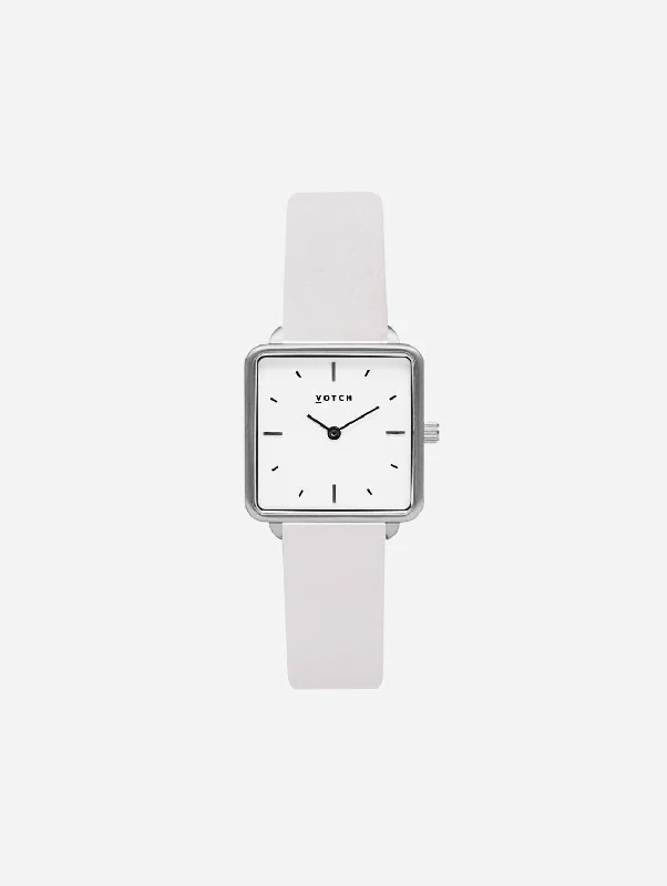 Kindred Watch with Silver & White Dial | Light Grey Vegan Leather Strap