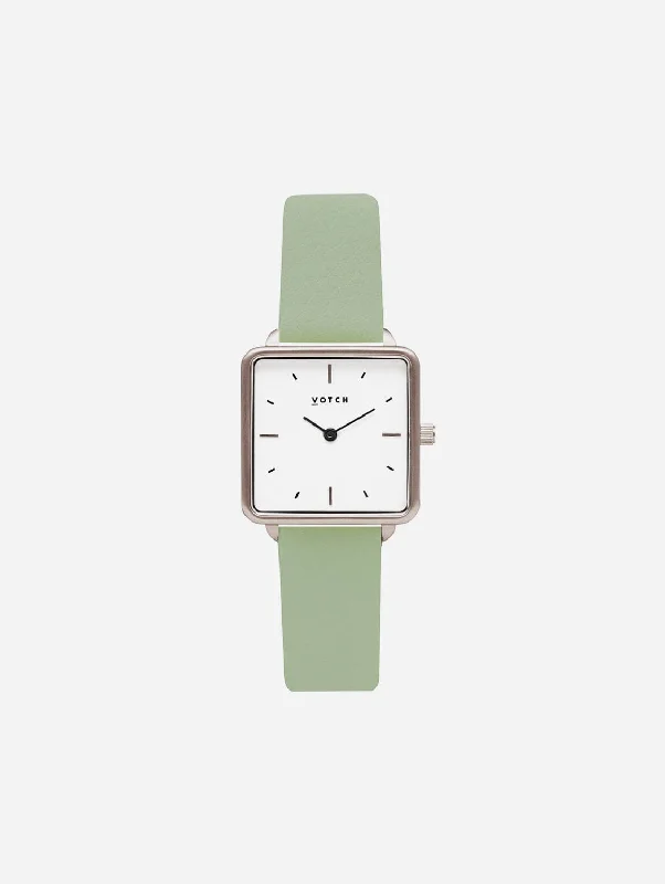 Kindred Watch with Silver & White Dial | Sage Vegan Leather Strap