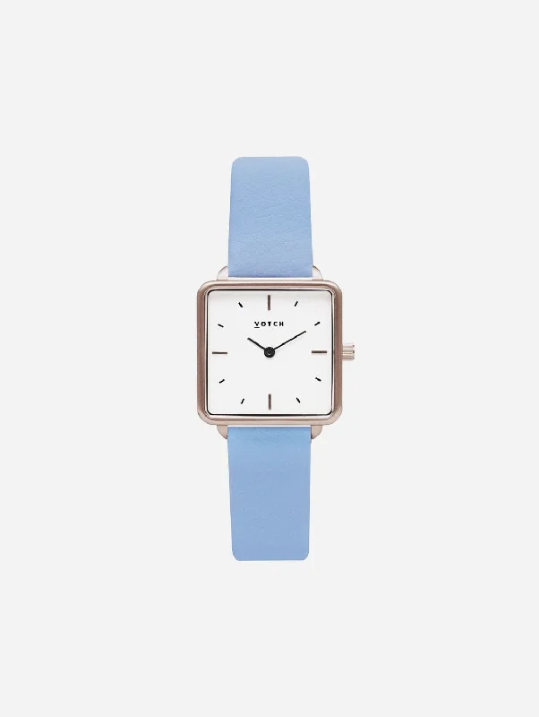 Kindred Watch with Silver & White Dial | Sky Blue Vegan Leather Strap