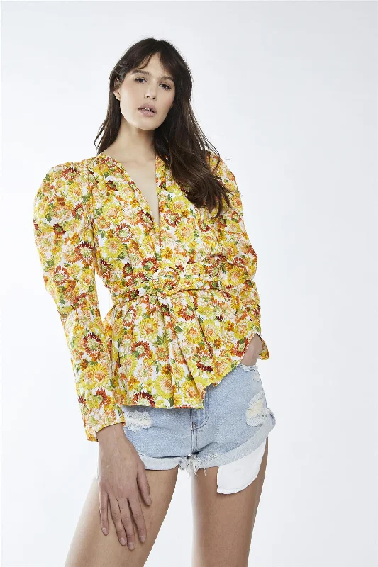 Sunflower Floral Belted Top