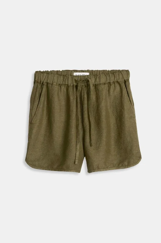 Sunny Linen Shorts in Deep Olive