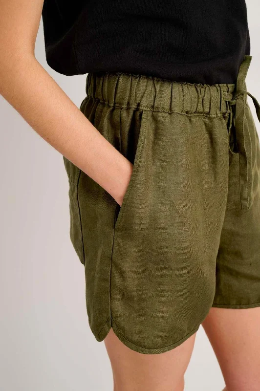 Sunny Linen Shorts in Deep Olive