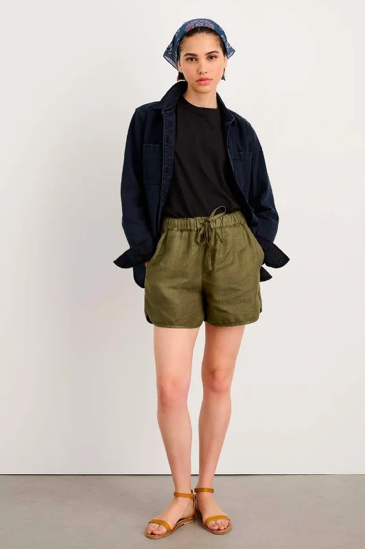 Sunny Linen Shorts in Deep Olive