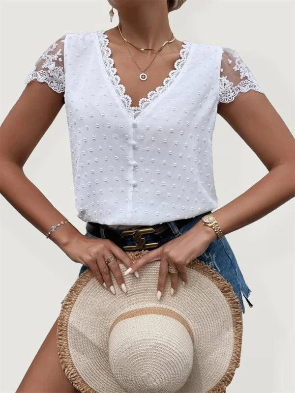 V-Neck Lace Women's Blouse