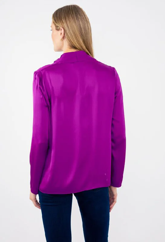 V-Neck Long Sleeve Satin Blouse