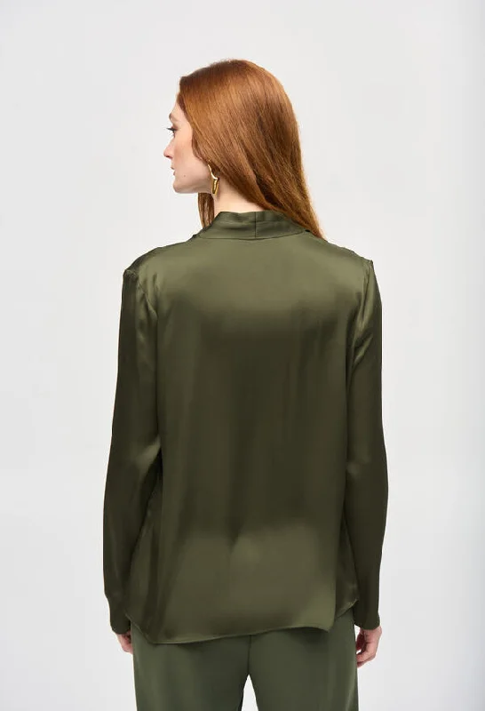 V-Neck Long Sleeve Satin Blouse