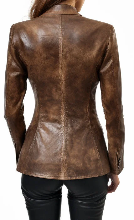 Women Alessia Brown Distressed Leather Blazer