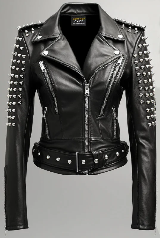 Women Black Biker Real Leather Jacket