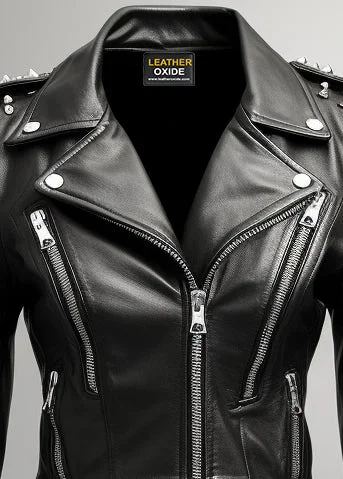 Women Black Biker Real Leather Jacket