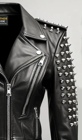 Women Black Biker Real Leather Jacket