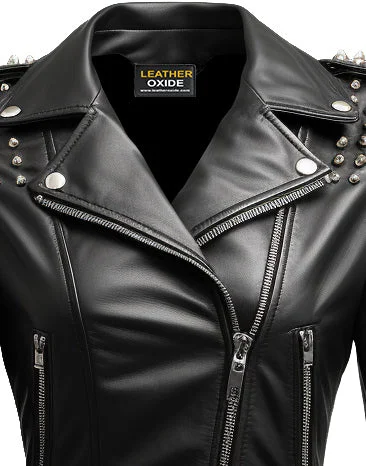 Women Black Biker Slimft Real Leather Jacket