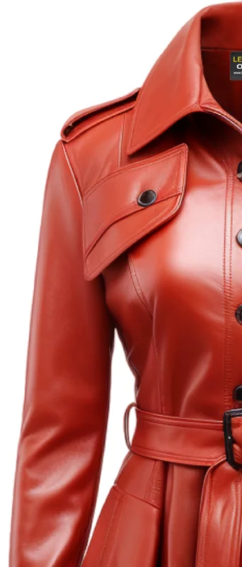 Women Red Leather Coat - Red Coat