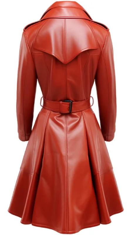 Women Red Leather Coat - Red Coat