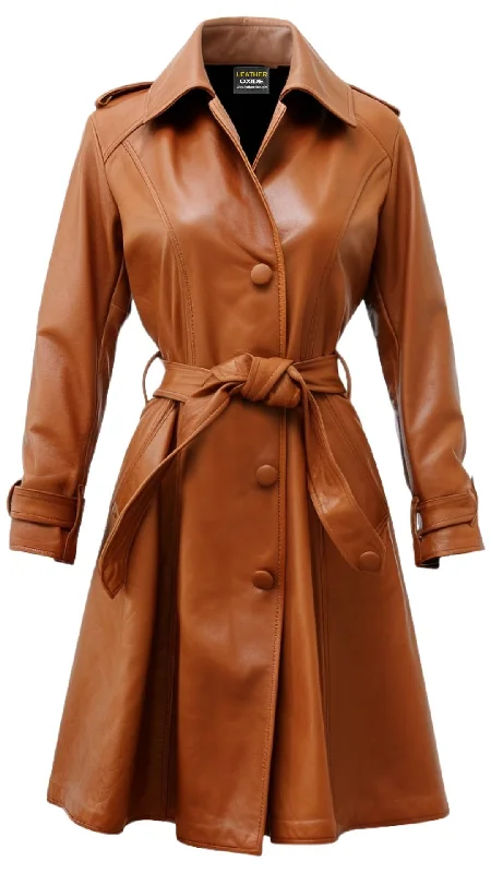 Women Tan Leather Coat - Leather Coat for Women