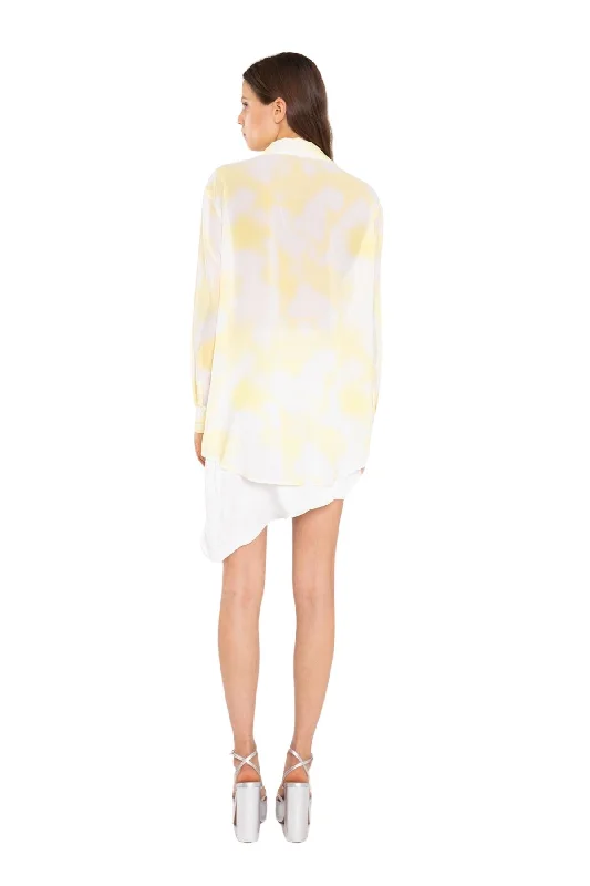 Yellow Print-Chiffon Button Down Classic-Shirt