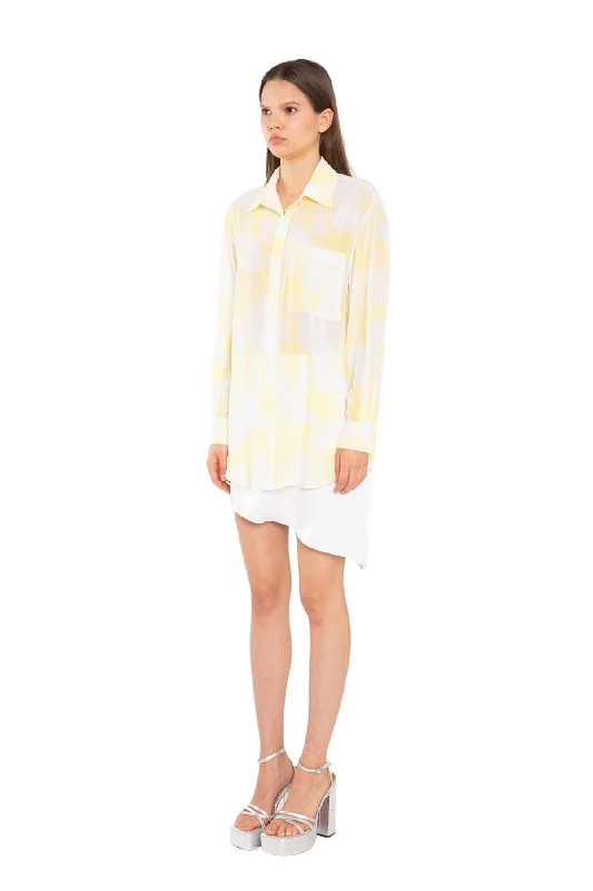 Yellow Print-Chiffon Button Down Classic-Shirt