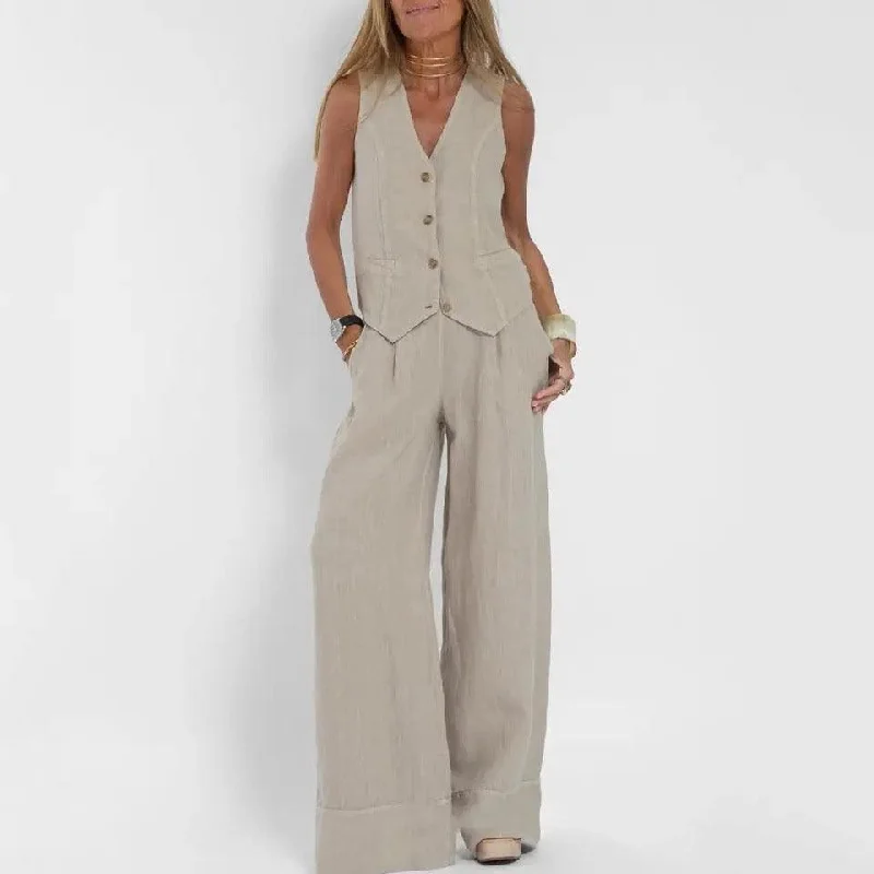 Laiden Statement Linen Vest Suit with Pants