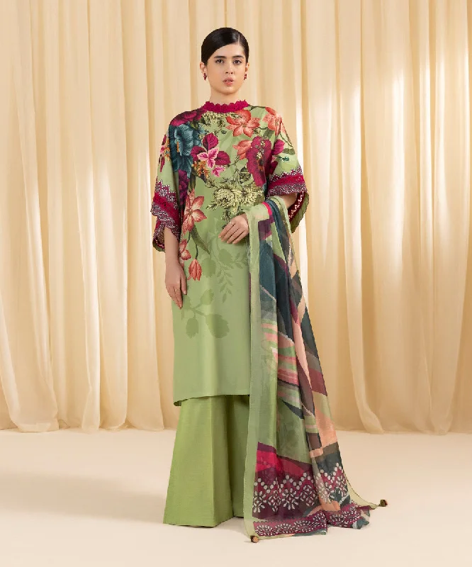 3 Piece -  Printed Silk Suit