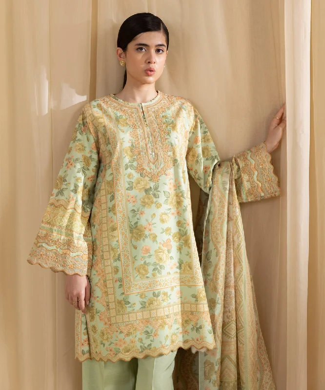 3 Piece -  Embroidered Silk Suit