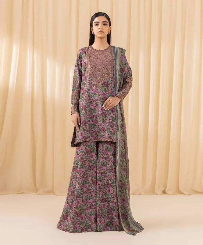 3 Piece -  Embroidered Cotton Viscose Suit