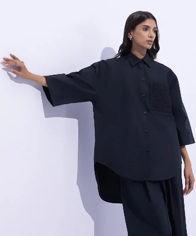 Oversized Shirt with Embroidered Pocket