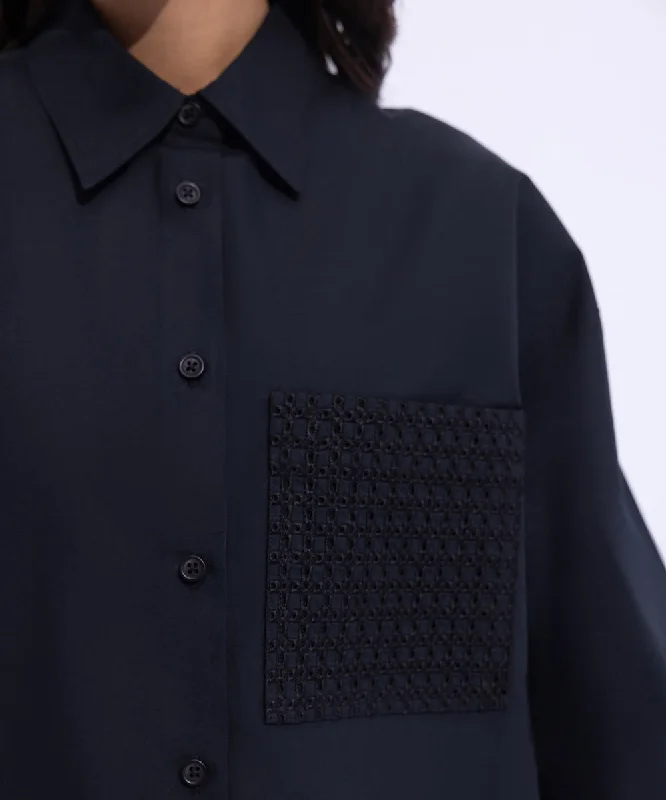 Oversized Shirt with Embroidered Pocket