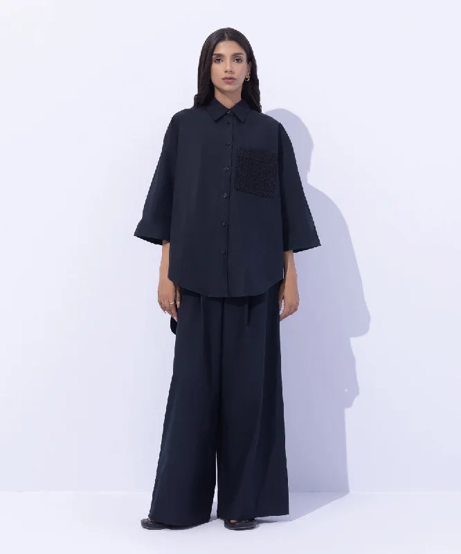 Oversized Shirt with Embroidered Pocket