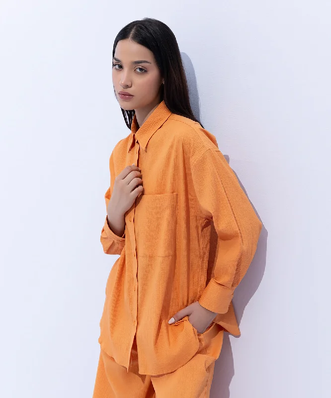 Seersucker Oversized Shirt with Pocket