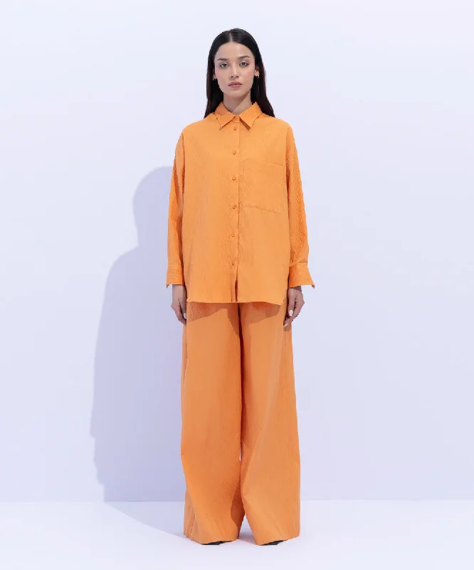 Seersucker Oversized Shirt with Pocket