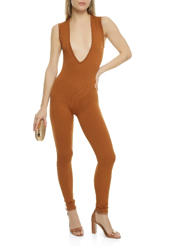 Sleeveless Plunge V Neck Catsuit