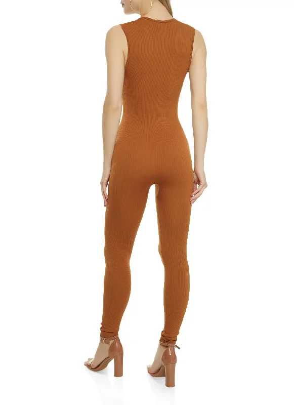 Sleeveless Plunge V Neck Catsuit