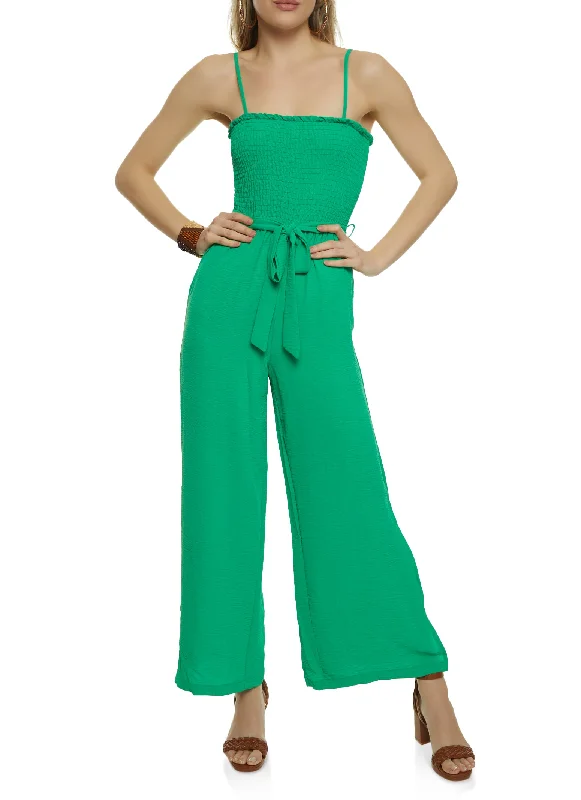 Smocked Tie Waist Jumpsuit