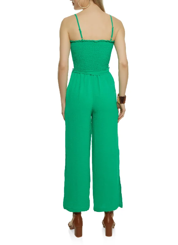 Smocked Tie Waist Jumpsuit