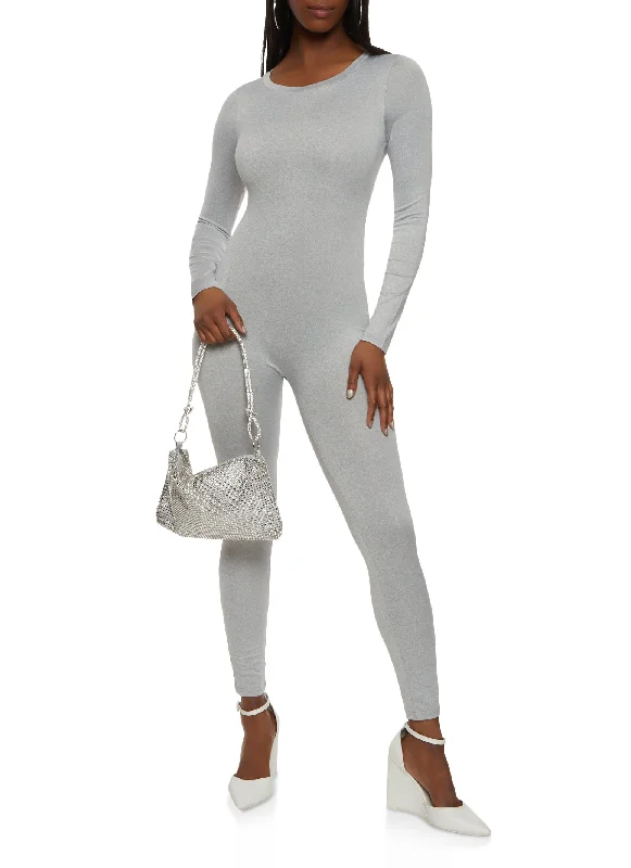 Zip Back Crew Neck Long Sleeve Catsuit