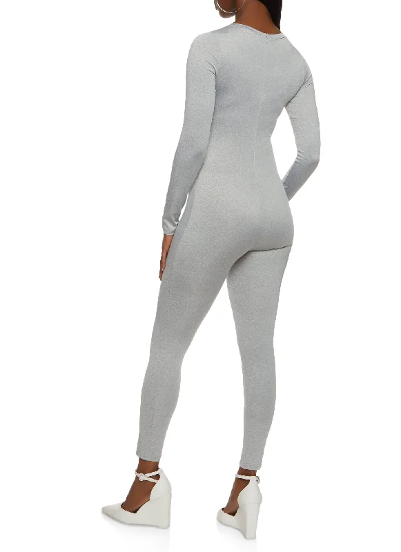 Zip Back Crew Neck Long Sleeve Catsuit