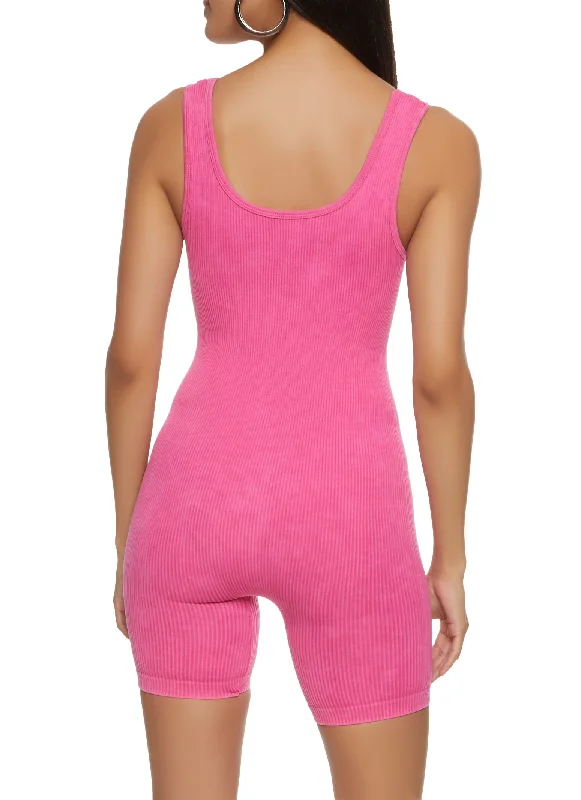 Seamless Rib Knit Scoop Neck Romper