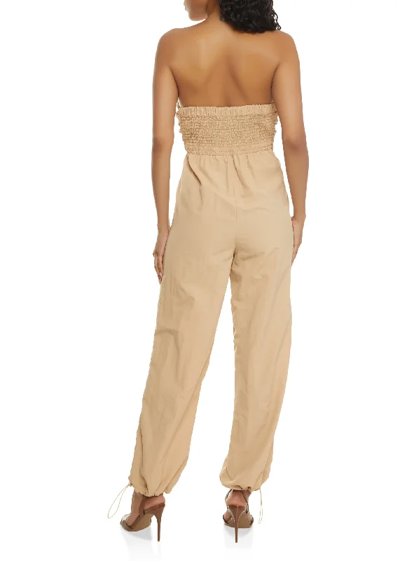 Ruched Strapless Cargo Pocket Jumpsuit