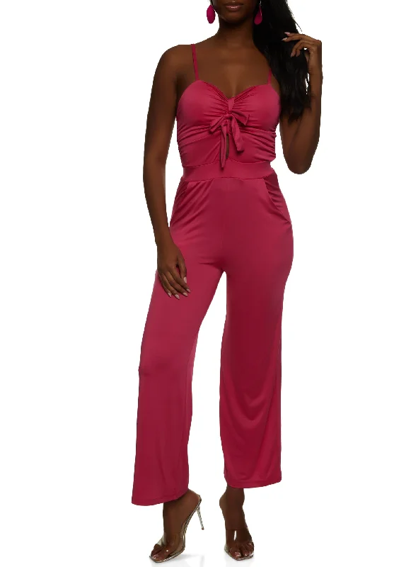 Tie Front Keyhole Wide Leg Jumpsuit