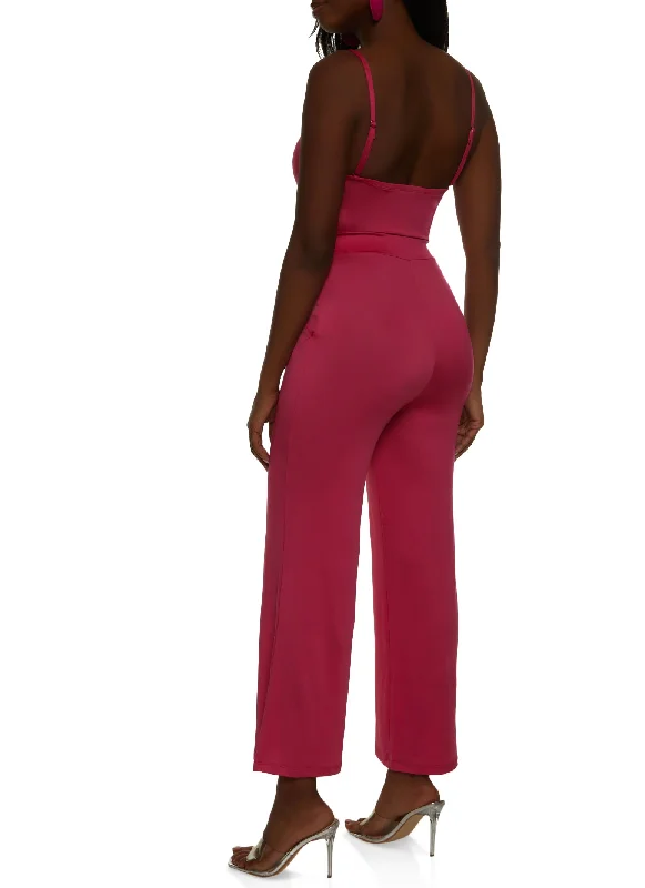 Tie Front Keyhole Wide Leg Jumpsuit