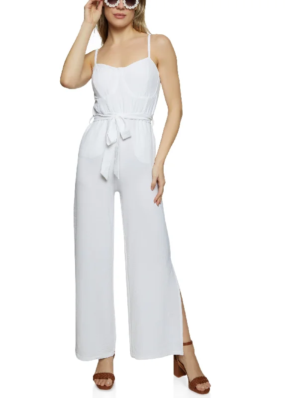 Tie Waist Bustier Wide Leg Jumpsuit