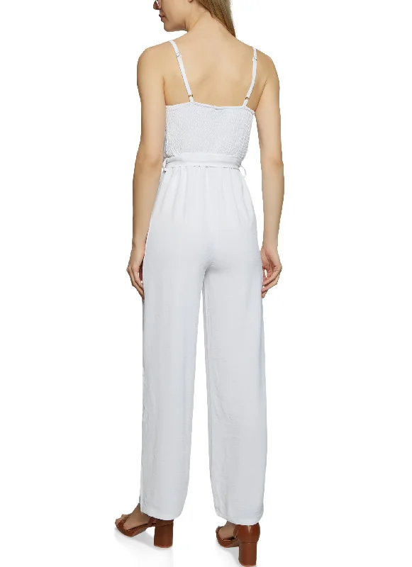 Tie Waist Bustier Wide Leg Jumpsuit