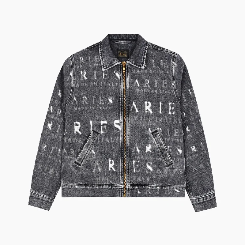 Men's Coats with Belted WaistsARIES Destroyed Zip Through Jean Jacket