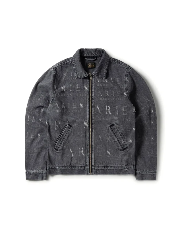 Men's Coats with Water-Repellent FabricDestroyed Zip Through Jean Jacket - Black