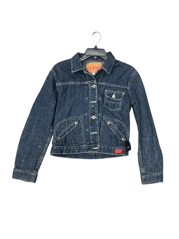 Classic Men's Trench CoatsJacket Denim By Guess In Blue Denim, Size: M