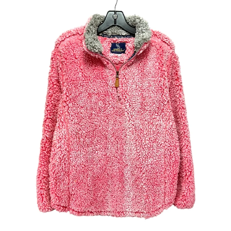 Comfortable Men's ParkasJacket Fleece By Simply Southern In Pink, Size: L